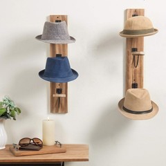 MyGift 2 Pcs Hat Rack Wall Mount, Cowboy Medium, Light Burnt Wood