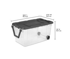 Extra Large 160 Quart Wheeled Bin 2 Pack Clear Latch Lid Pull Handle Gray