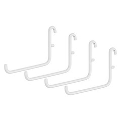 4 Pcs Pegboard Hooks 3.74 x 2.36 In, Long L-Shape Metal Peg Board Hooks, White