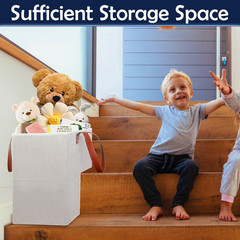 Foldable Stair Basket Organizer with Leather Handle & Side Pocket