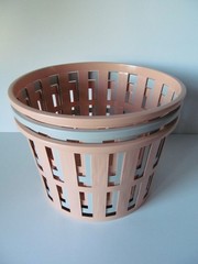 Vtg Round Plastic Baskets Storage Organizing Peach Gray Lot of 3 Mini Laundry