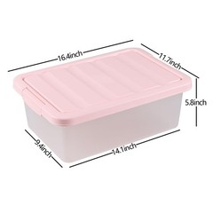 14 Quart Plastic Latching Storage Bin Frosted Clear Box Pink Lid 2 PCS