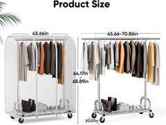 Heavy Duty Clothes Rack w/ Cover Adjustable Garment Rack Locking Wheels