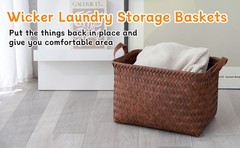 4-Pack Brown Wicker Storage Baskets , 15×10.5×9.5 inch Laundry & Organizer Bins,