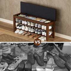 2-Tier Solid Wood Shoe Rack Bench with Flip-Top Storage | Entryway Bench with Cu
