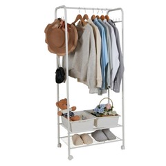 Wheeled Clothes Rack Garment Coat Jacket Shelf Stand Rack w/ 8 Hooks Easy Moving