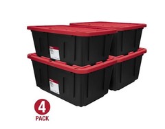 4 Pack Hyper Tough 27 Gal Storage Tote Snap Lid Container Red Lid