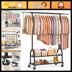 Heavy Duty Adjustable Clothes Rack – 556 LBS Capacity, Portable Rolling Garment