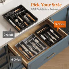Lifewit Silverware Drawer Organizer Tray, 9.1 x 12.6 inch (5 Slots), Black