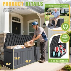 Greesum Outdoor Storage Box 82 Gallon Storage Bin with Lid for Patio Furniture,