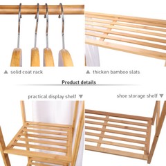 Bamboo Garment Rack Freestanding Closet Heavy Duty Clothes Rod Storage Organizer