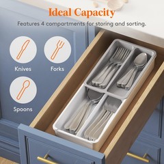 Lifewit Compact Silverware Organizer for 16.54×5.71×2.36IN, Gray&White