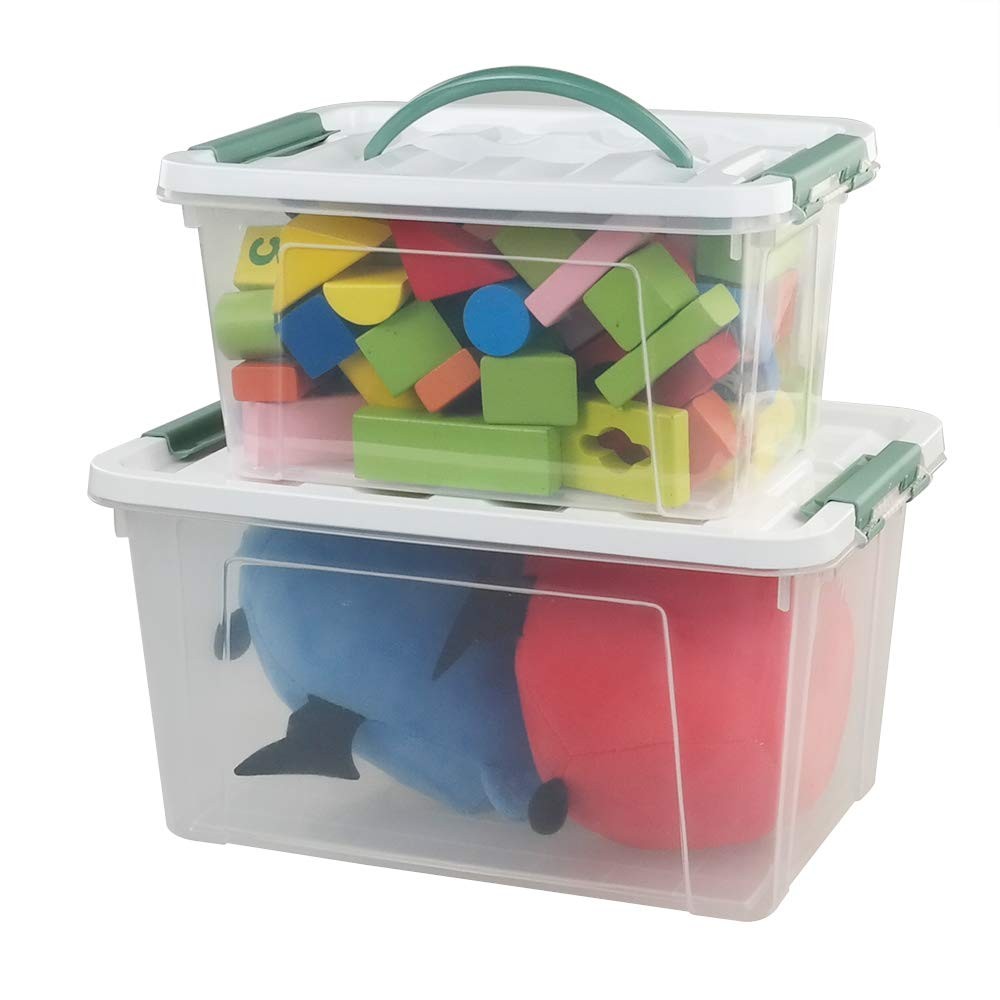 Clear Latching Box, Plastic Storage Bin, 2 Packs(6 Quart&14 Quart)