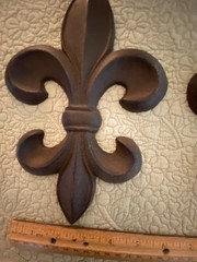 Two Cast Iron Fleur De Lis Wall Hangers Black Decor 9 1/2” x 6″ & Plant Holder