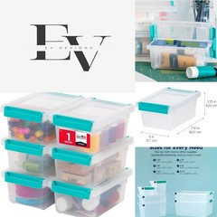 Durable 1 Qt Craft Organizer Bins with Buckle Lids – 6 Count, Clear/Seafoam
