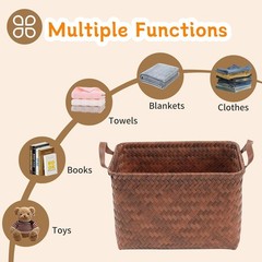 4-Pack Brown Wicker Storage Baskets , 15×10.5×9.5 inch Laundry & Organizer Bins,