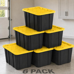 6-Pack 27 Gallon Large Plastic Storage Totes with Snap-On Lids, Durable Stackabl