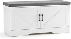Thick Cushion Shoe Bench DUMOS 39in White Entryway Organizer