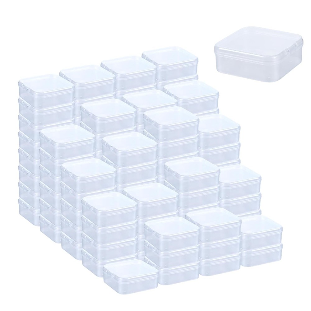 100 Pcs Small Plastic Hinged Lid Storage Containers 2.2 x 2.2 x 0.8 Inch Mini