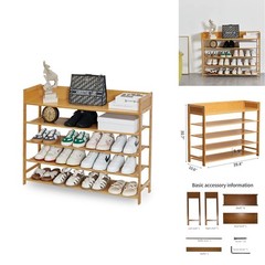 Sobibo Bamboo Shoe Rack Organizer 5 Tier Shoe Shelf Storage Organizer For
