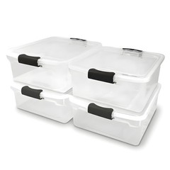 Homz 15.5 Qt Plastic Stackable Home Storage Container w/Lid, Gray Latch (4 Pack)