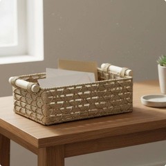 2 Pieces Paper Rope Bin with Handles Wood Handle Bin Long-Lasting Wire Frame
