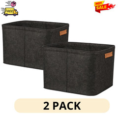 2 Pack Mainstays Large Grey Felt Storage Basket Handles Organizer Bin