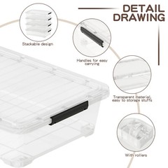 25 Quart Underbed Storage Box with Lid & Wheels, Plastic Storage Bins, 3/4-Packs