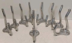 Lot of 9 Aluminum Double Coat Hat Hooks Wall Mount 3” Silver Tone Hangers