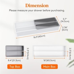 Lifewit Compact Silverware Organizer for 16.54×5.71×2.36IN, Gray&White