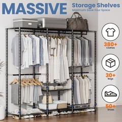 960 LBS Portable Wardrobe Closet Clothes Rack Storage Organizer with Cover Grey