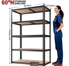 60/72-Inch Heavy-Duty Metal Garage Shelving, 5-Tier Adjustable Industrial Storag