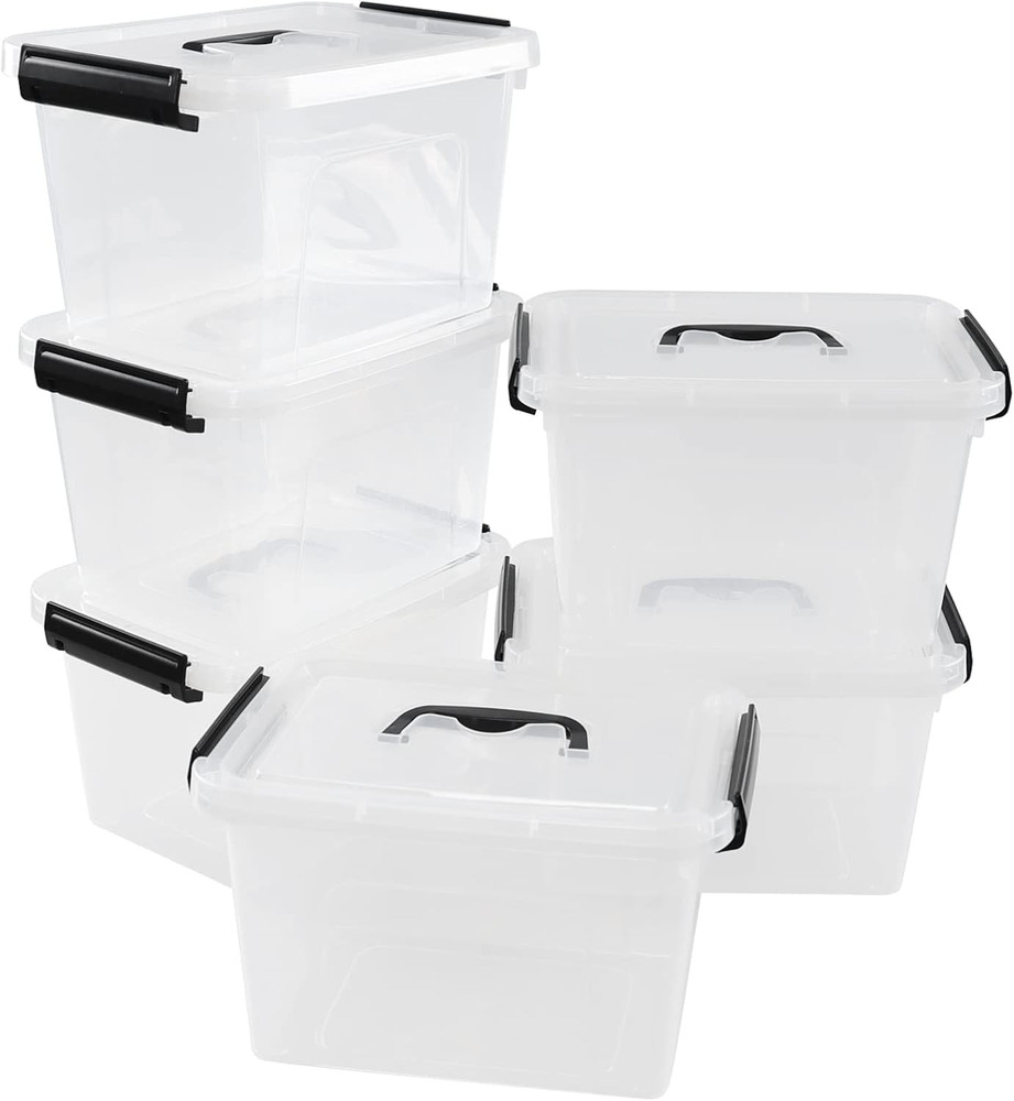 6-Pack Clear Latching Storage Boxes with Lids for Organizing Snacks & Tools