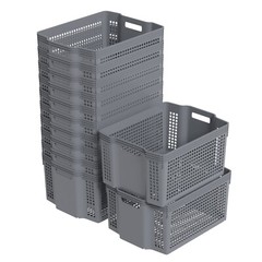 Idotry 12-Pack Large Plastic Weave Storage Basket Stackable Organizer Shelf Gray
