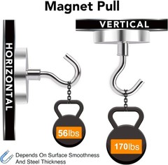 4 Pack Heavy Duty Magnetic Hooks 170LBS Neodymium No Drill Kitchen Refrigerator