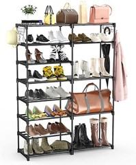 Shoe Rack 8 Tiers Stackable Shoe Tower Organizer Non-Woven Fabric 26-30 Pairs