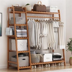 Colourtree Bamboo Clothing Rack 59″ W Rack Heavy Duty Top Shelf Hanging Rod