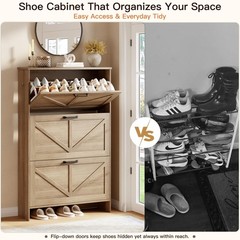 3-Drawer Flip Shoe Storage Tower – Slim-Profile Freestanding Rack with Adjust…
