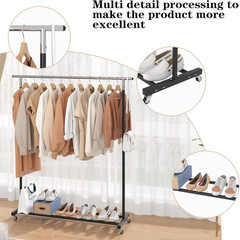 Metal Rolling Clothing Rack Adjustable Freestanding Garment Organizer with Wheel