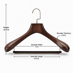 Professional Suit Hanger Solid Oak Wood 3 Inch Wide Shoulders | Heavy Duty