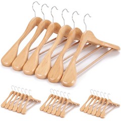 24Pack Wide Shoulder Wooden Hangers Non-Slip Clothes Coat Jacket Hangers Natural