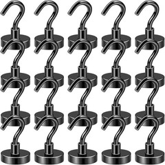 Industrial-Grade Black Magnetic Hooks 50 LB – Rust Resistant Neodymium 20 Pack