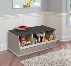 Stackable 3-Bin Storage Cubby in Woodgrain Gray with Display Shelf for Toys & Cr