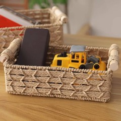 2 Pieces Paper Rope Bin with Handles Wood Handle Bin Long-Lasting Wire Frame