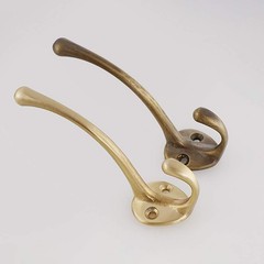 Antique Solid Brass Clothes Hooks Entryway Coat Jacket Hanger Gold 2 PCS