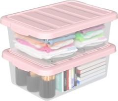 14-Quart Storage Container Bin with Pink Secure Lid and Latch Buckles, Durabl…