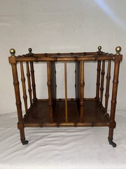 BAKER Vtg Burl Wood & Walnut Faux Bamboo Magazine Stand Canterbury 60s Brass