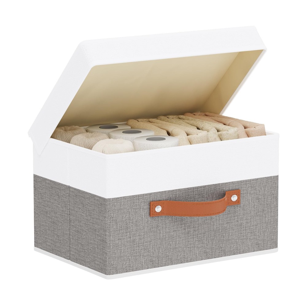 Fabric Storage Bin, Basket 13×9.1×7.9in(1-Pack), White/Grey