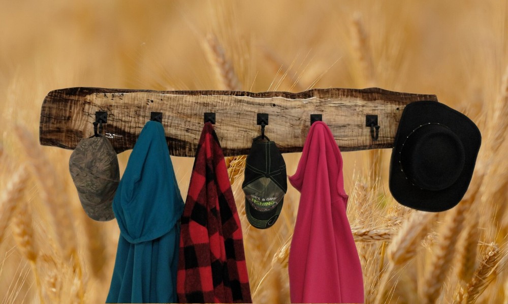 Very Rustic Live Edge Spalted Maple Coat Rack With 7 Contemporary Coat Hooks