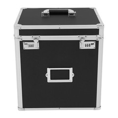 Vinyl Record Storage Case Aluminium Waterproof Holds 50 LPs, 12″ Sleeves Black